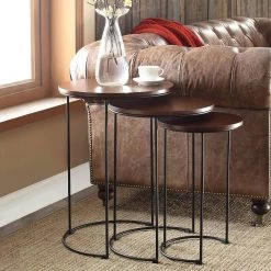 Mackintosh Chestnut and Black Round Nesting Table (Set of 3) by Carolina Cottage 5 Mackintosh Chestnut and Black Round Nesting Table (Set of 3) by Carolina Cottage -Homepop Sales chestnut black carolina cottage end side tables ns2817chetbk c3 1000