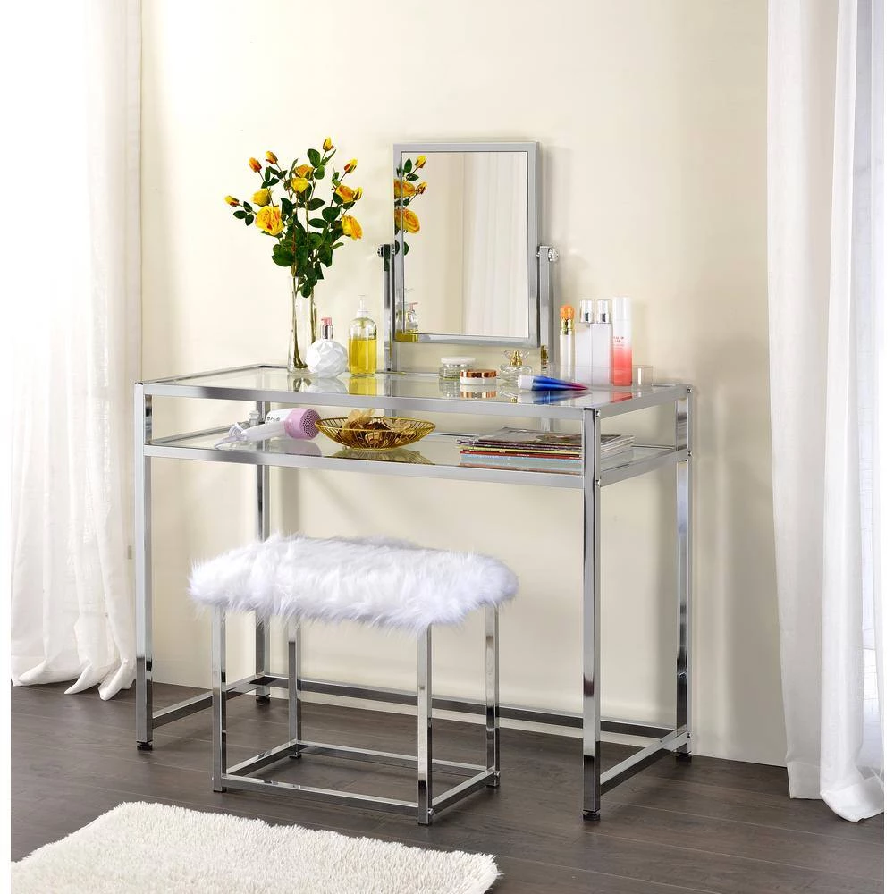 42''L x 20''W Double Glass Vanity set in Chrome with Mirror and Seat by Aoibox 8 42''L x 20''W Double Glass Vanity set in Chrome with Mirror and Seat by Aoibox - Image 8