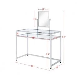 42''L x 20''W Double Glass Vanity set in Chrome with Mirror and Seat by Aoibox 11 42''L x 20''W Double Glass Vanity set in Chrome with Mirror and Seat by Aoibox -Homepop Sales chrome aoibox makeup vanities snmx093 4f 1000
