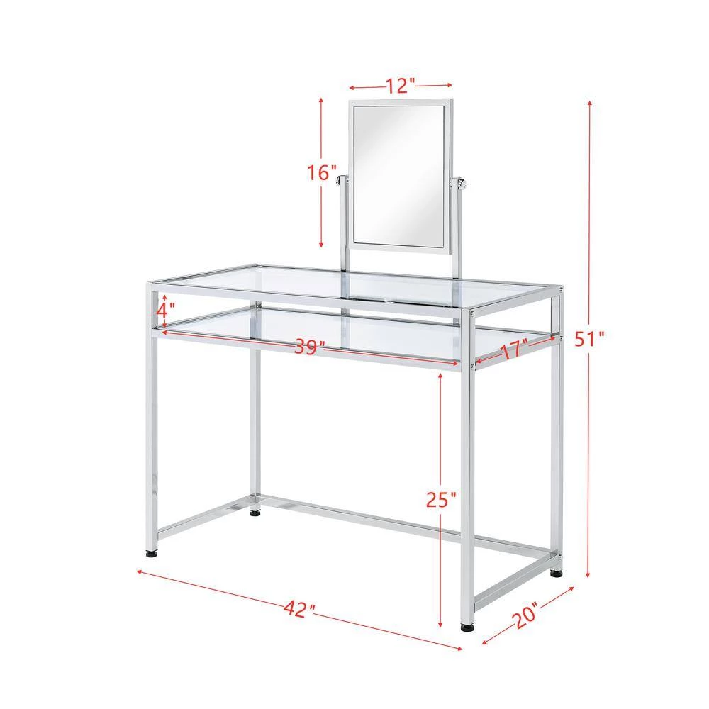42''L x 20''W Double Glass Vanity set in Chrome with Mirror and Seat by Aoibox 4 42''L x 20''W Double Glass Vanity set in Chrome with Mirror and Seat by Aoibox - Image 4