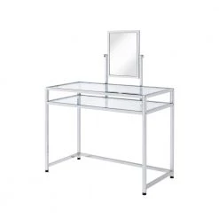 42''L x 20''W Double Glass Vanity set in Chrome with Mirror and Seat by Aoibox
