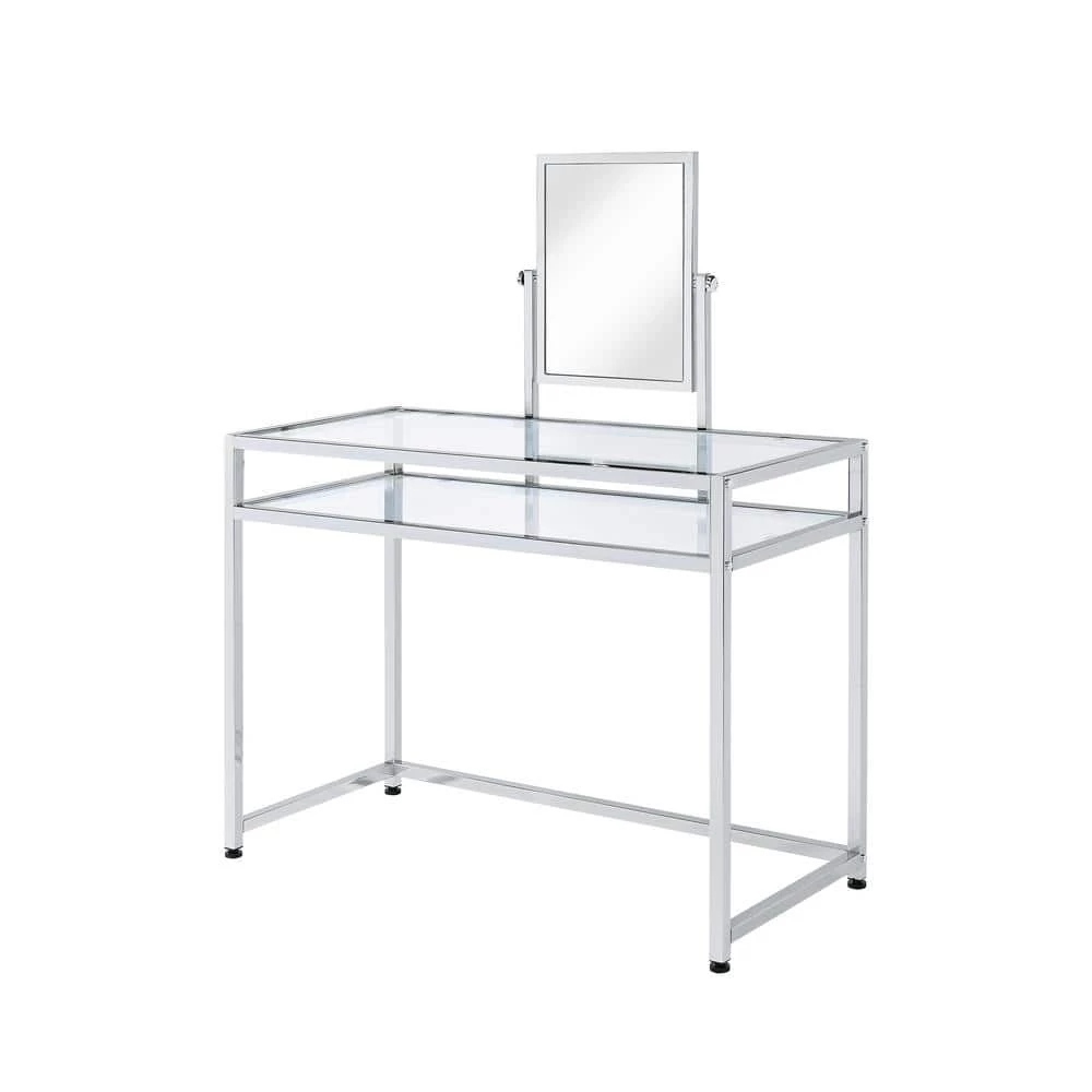 42''L x 20''W Double Glass Vanity set in Chrome with Mirror and Seat by Aoibox 1 42''L x 20''W Double Glass Vanity set in Chrome with Mirror and Seat by Aoibox