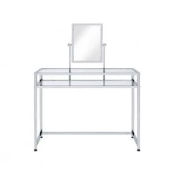 42''L x 20''W Double Glass Vanity set in Chrome with Mirror and Seat by Aoibox 10 42''L x 20''W Double Glass Vanity set in Chrome with Mirror and Seat by Aoibox -Homepop Sales chrome aoibox makeup vanities snmx093 c3 1000