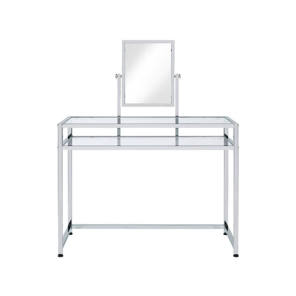 42''L x 20''W Double Glass Vanity set in Chrome with Mirror and Seat by Aoibox 3 42''L x 20''W Double Glass Vanity set in Chrome with Mirror and Seat by Aoibox - Image 3