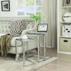 Addison Chrome Glass Top Nesting Table (Set of 3) by Carolina Cottage 11 Addison Chrome Glass Top Nesting Table (Set of 3) by Carolina Cottage -Homepop Sales chrome glass carolina cottage end side tables wss 2016g chr 31 1000