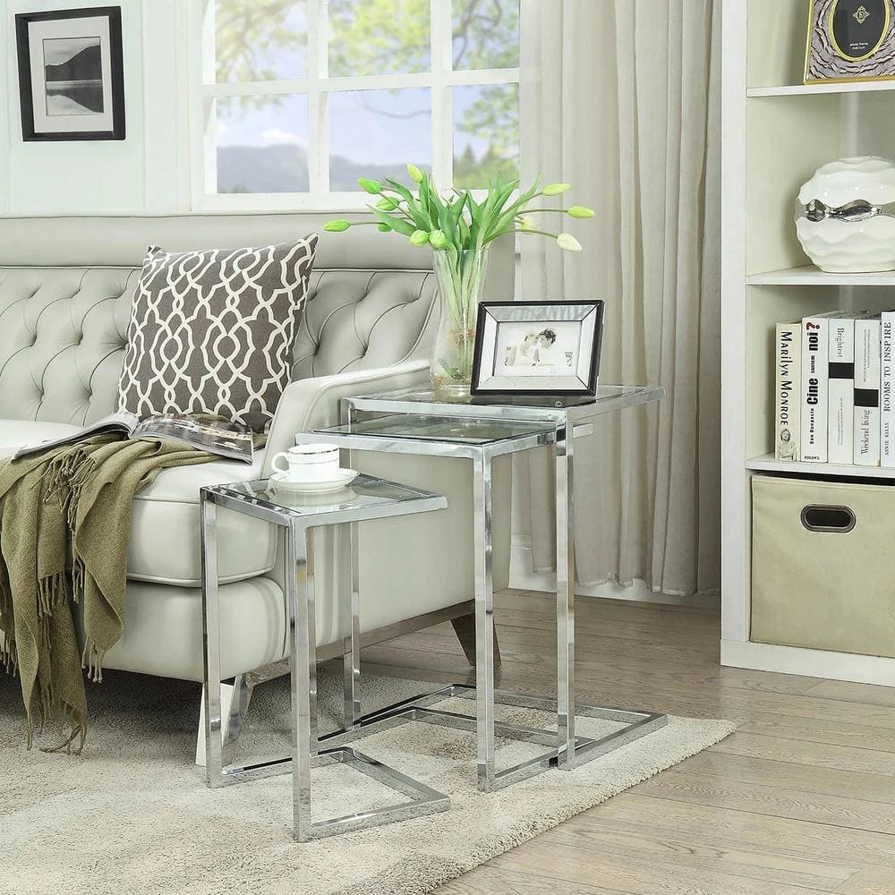 Addison Chrome Glass Top Nesting Table (Set of 3) by Carolina Cottage 6 Addison Chrome Glass Top Nesting Table (Set of 3) by Carolina Cottage - Image 6