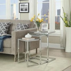 Addison Chrome Glass Top Nesting Table (Set of 3) by Carolina Cottage 10 Addison Chrome Glass Top Nesting Table (Set of 3) by Carolina Cottage -Homepop Sales chrome glass carolina cottage end side tables wss 2016g chr d4 1000
