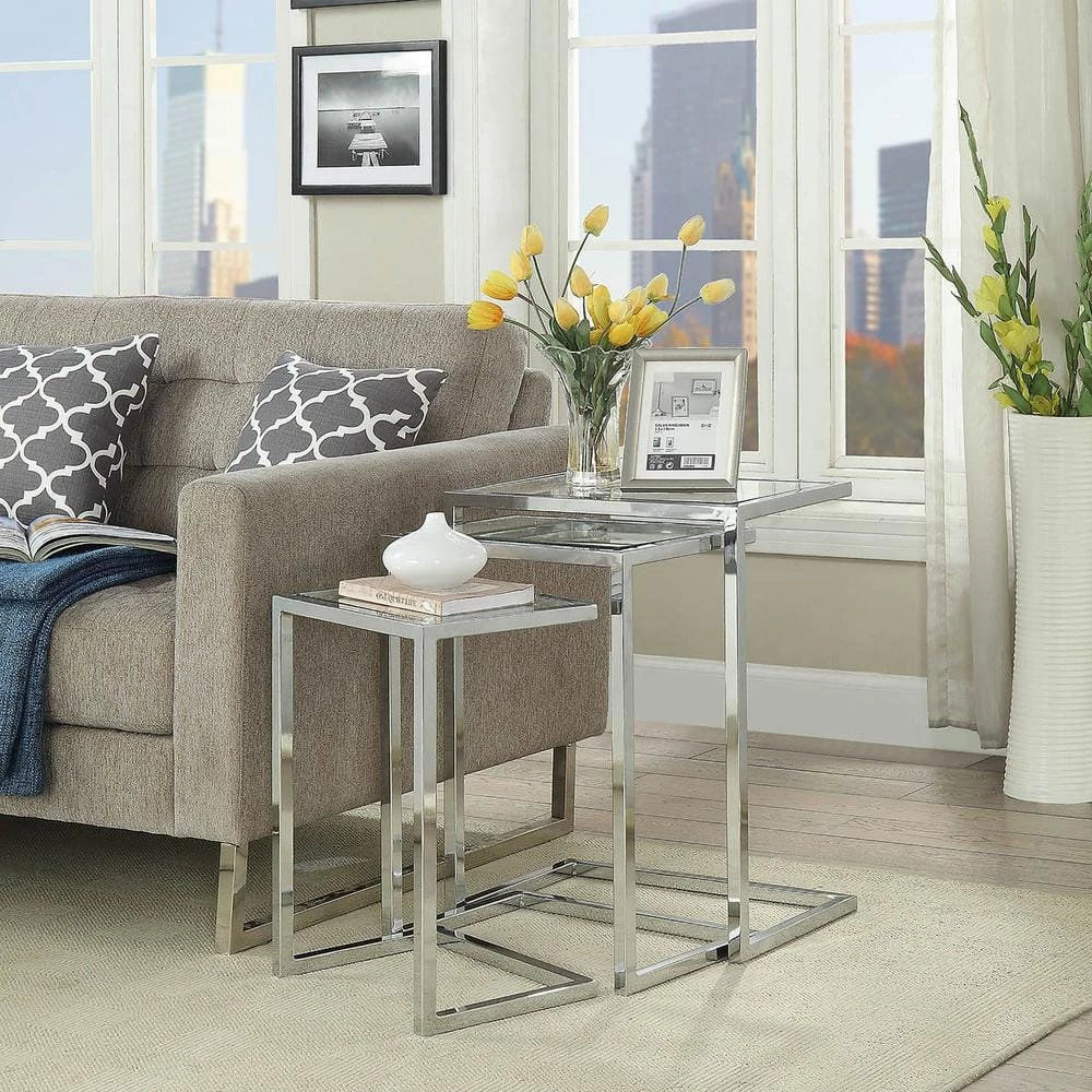 Addison Chrome Glass Top Nesting Table (Set of 3) by Carolina Cottage 5 Addison Chrome Glass Top Nesting Table (Set of 3) by Carolina Cottage - Image 5