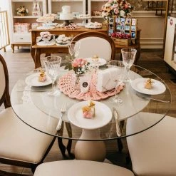 54 in. Clear Round Patio Glass Table Top, 1/4 in. Thickness Tempered Flat Edge Polished W/ 2 in. Hole by Fab Glass and Mirror 19 54 in. Clear Round Patio Glass Table Top, 1/4 in. Thickness Tempered Flat Edge Polished W/ 2 in. Hole by Fab Glass and Mirror -Homepop Sales clear fab glass and mirror furniture parts 54rt6thflte hh 31 1000