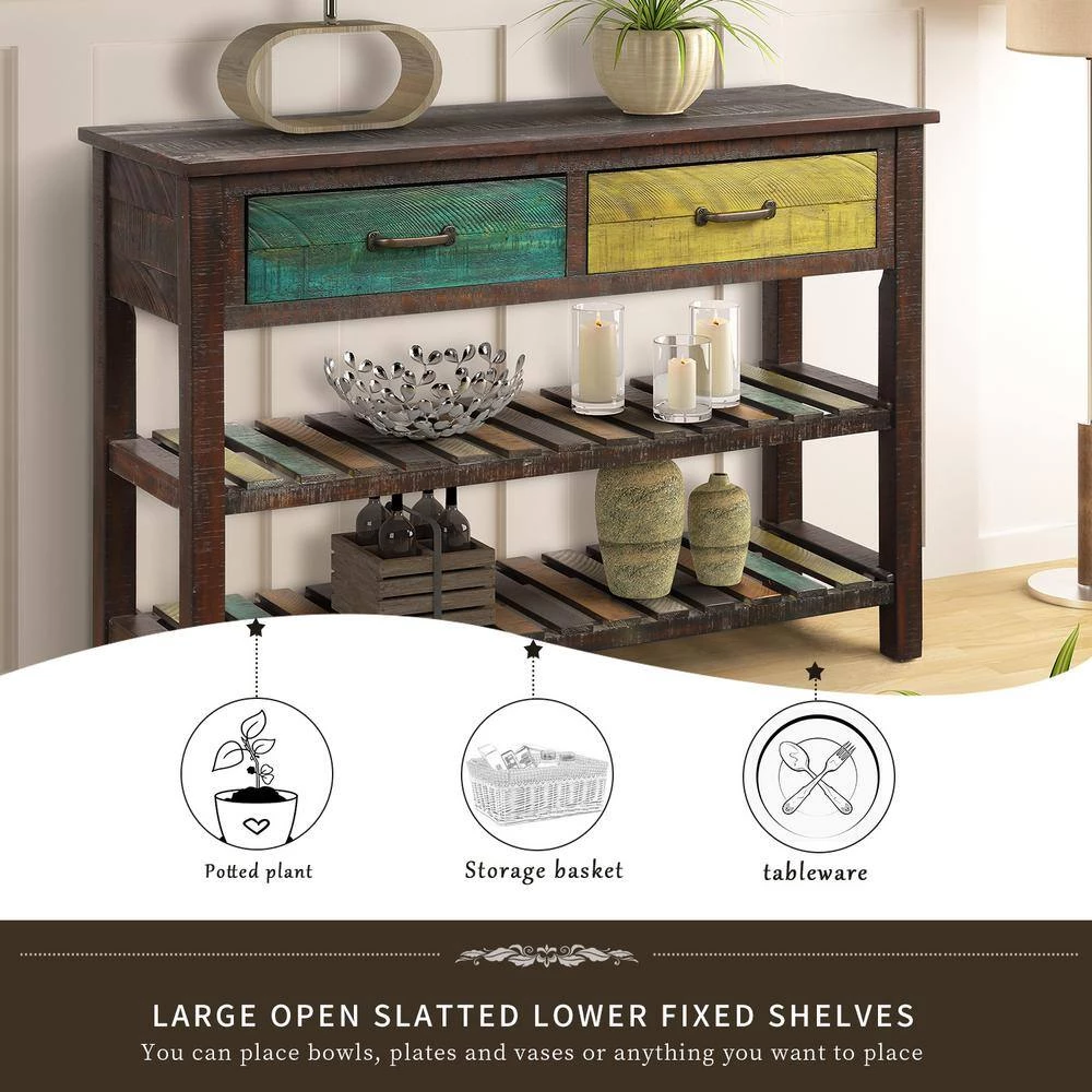 Colorful Wood Console Table with Drawers and 2 Tiers Shelves for Entryway Hallway Bathroom Living Room by Aoibox 11 Colorful Wood Console Table with Drawers and 2 Tiers Shelves for Entryway Hallway Bathroom Living Room by Aoibox - Image 11
