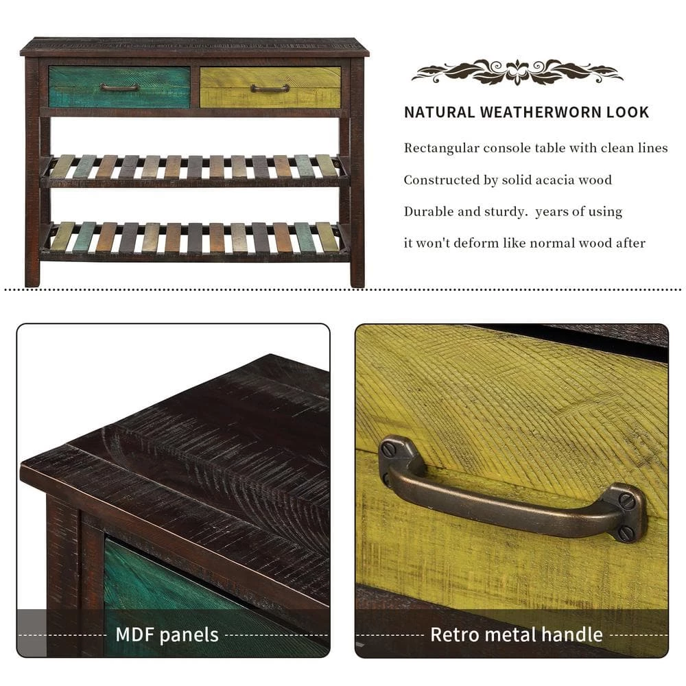 Colorful Wood Console Table with Drawers and 2 Tiers Shelves for Entryway Hallway Bathroom Living Room by Aoibox 9 Colorful Wood Console Table with Drawers and 2 Tiers Shelves for Entryway Hallway Bathroom Living Room by Aoibox - Image 9