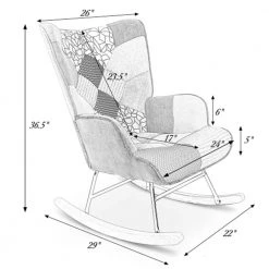 Colorful Wooden Rocking Chair, Mid Century Fabric Rocker Chair with Wood Legs, Patchwork Linen and Cushion by Aoibox 13 Colorful Wooden Rocking Chair, Mid Century Fabric Rocker Chair with Wood Legs, Patchwork Linen and Cushion by Aoibox -Homepop Sales colorful aoibox rockers gliders ottomans hdmx981 1f 1000