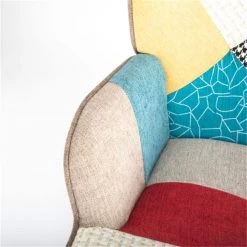 Colorful Wooden Rocking Chair, Mid Century Fabric Rocker Chair with Wood Legs, Patchwork Linen and Cushion by Aoibox 14 Colorful Wooden Rocking Chair, Mid Century Fabric Rocker Chair with Wood Legs, Patchwork Linen and Cushion by Aoibox -Homepop Sales colorful aoibox rockers gliders ottomans hdmx981 44 1000