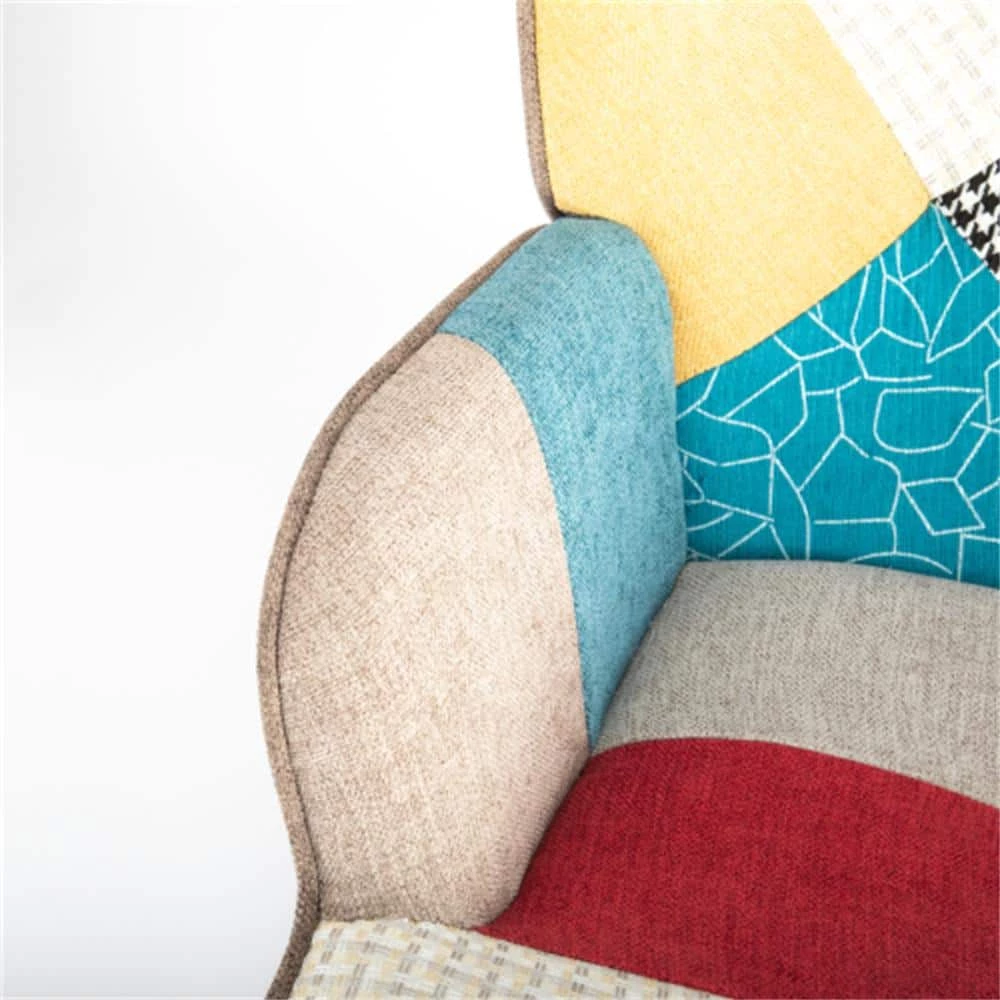 Colorful Wooden Rocking Chair, Mid Century Fabric Rocker Chair with Wood Legs, Patchwork Linen and Cushion by Aoibox 6 Colorful Wooden Rocking Chair, Mid Century Fabric Rocker Chair with Wood Legs, Patchwork Linen and Cushion by Aoibox - Image 6