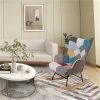 Colorful Wooden Rocking Chair, Mid Century Fabric Rocker Chair with Wood Legs, Patchwork Linen and Cushion by Aoibox