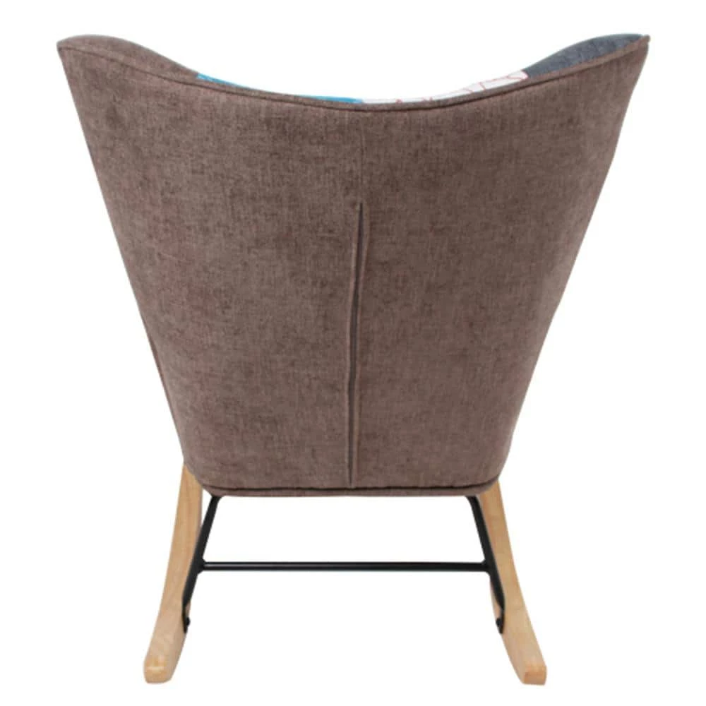 Colorful Wooden Rocking Chair, Mid Century Fabric Rocker Chair with Wood Legs, Patchwork Linen and Cushion by Aoibox 8 Colorful Wooden Rocking Chair, Mid Century Fabric Rocker Chair with Wood Legs, Patchwork Linen and Cushion by Aoibox - Image 8