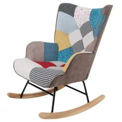 Colorful Wooden Rocking Chair, Mid Century Fabric Rocker Chair with Wood Legs, Patchwork Linen and Cushion by Aoibox 11 Colorful Wooden Rocking Chair, Mid Century Fabric Rocker Chair with Wood Legs, Patchwork Linen and Cushion by Aoibox -Homepop Sales colorful aoibox rockers gliders ottomans hdmx981 c3 1000