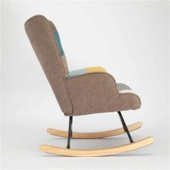 Colorful Wooden Rocking Chair, Mid Century Fabric Rocker Chair with Wood Legs, Patchwork Linen and Cushion by Aoibox 15 Colorful Wooden Rocking Chair, Mid Century Fabric Rocker Chair with Wood Legs, Patchwork Linen and Cushion by Aoibox -Homepop Sales colorful aoibox rockers gliders ottomans hdmx981 fa 1000