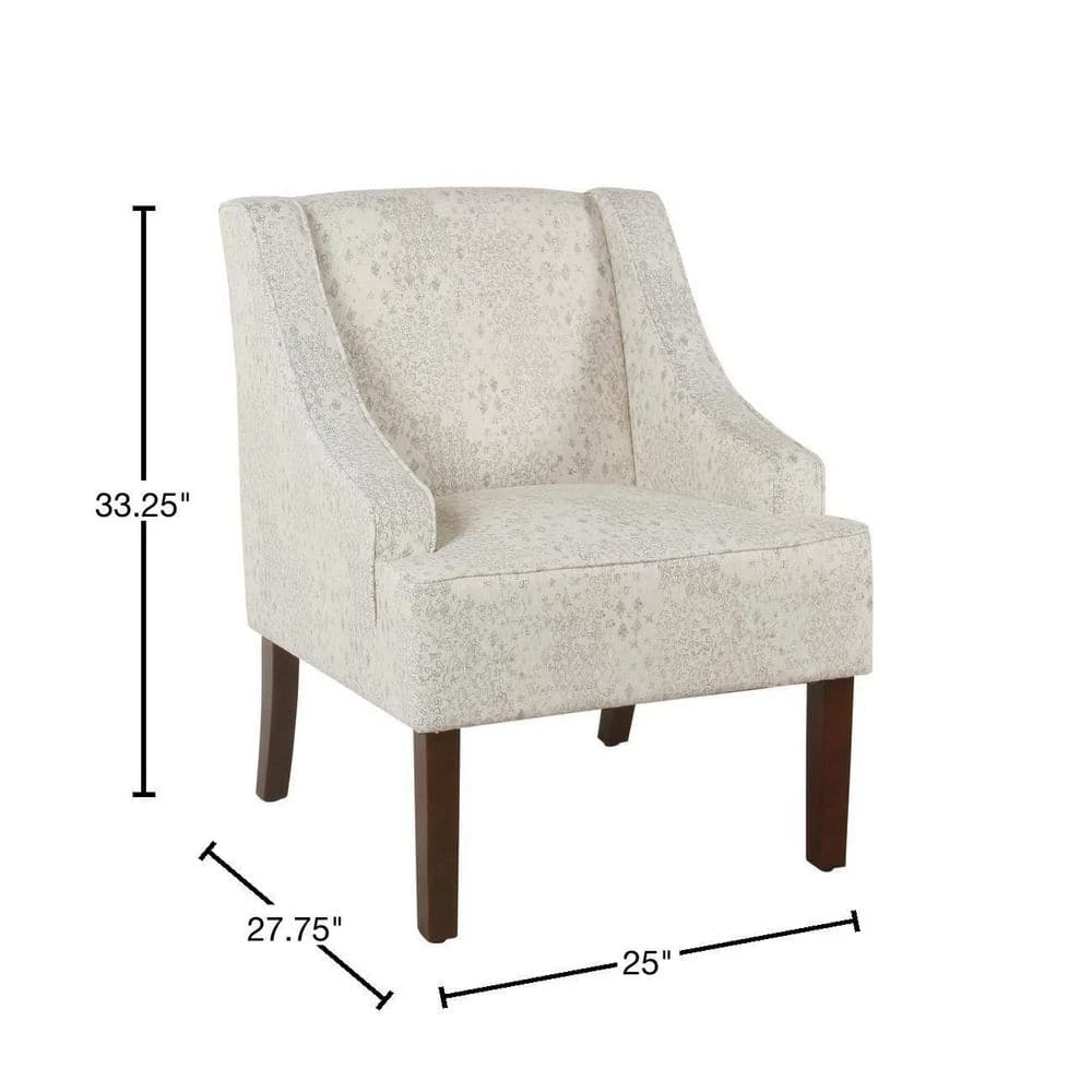 Distressed Cream and Gray Vintage Stencil Classic Swoop Arm Accent Chair by Homepop 3 Distressed Cream and Gray Vintage Stencil Classic Swoop Arm Accent Chair by Homepop - Image 3