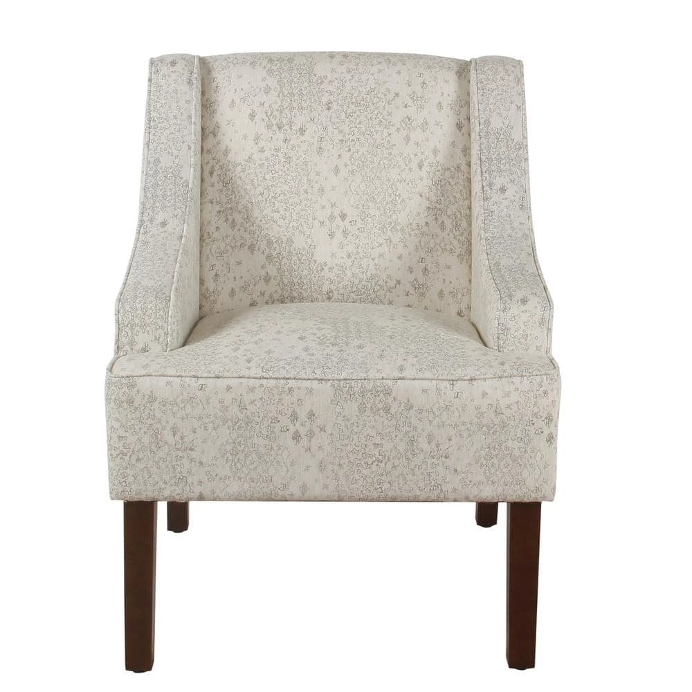 Distressed Cream and Gray Vintage Stencil Classic Swoop Arm Accent Chair by Homepop 1 Distressed Cream and Gray Vintage Stencil Classic Swoop Arm Accent Chair by Homepop