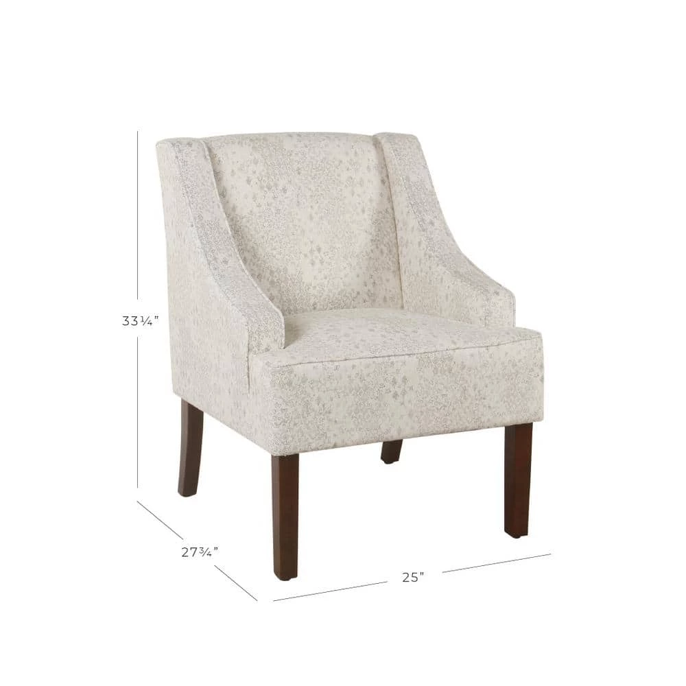 Distressed Cream and Gray Vintage Stencil Classic Swoop Arm Accent Chair by Homepop 2 Distressed Cream and Gray Vintage Stencil Classic Swoop Arm Accent Chair by Homepop - Image 2