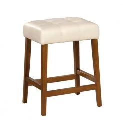 Faux Leather Square 24 in. Cream Bar Stool by Homepop