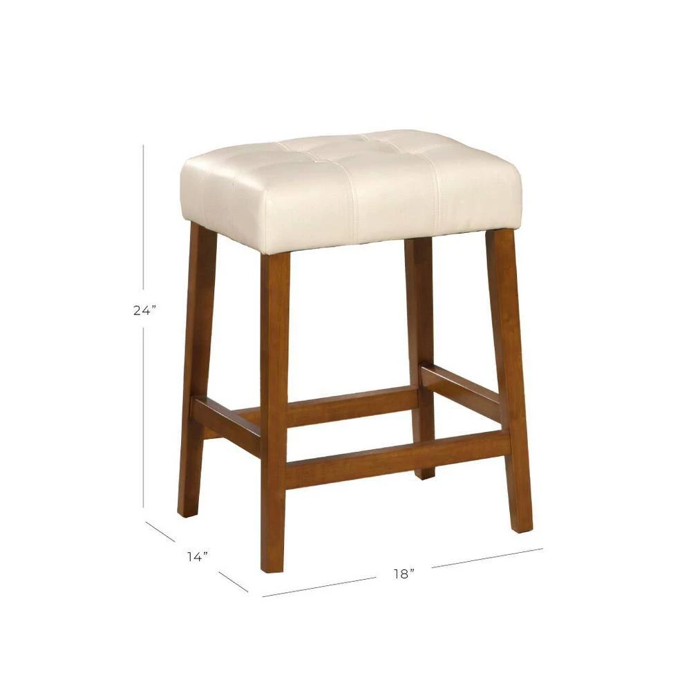 Faux Leather Square 24 in. Cream Bar Stool by Homepop 2 Faux Leather Square 24 in. Cream Bar Stool by Homepop - Image 2