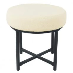 Cream Faux Sheepskin Metal Round Ottoman by Homepop