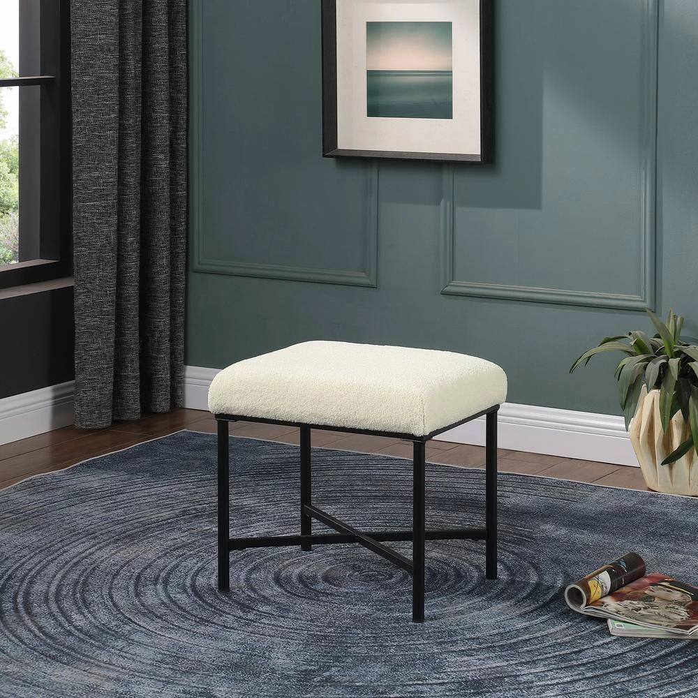 Cream Faux Sheepskin Square Metal Ottoman by Homepop 8 Cream Faux Sheepskin Square Metal Ottoman by Homepop - Image 8