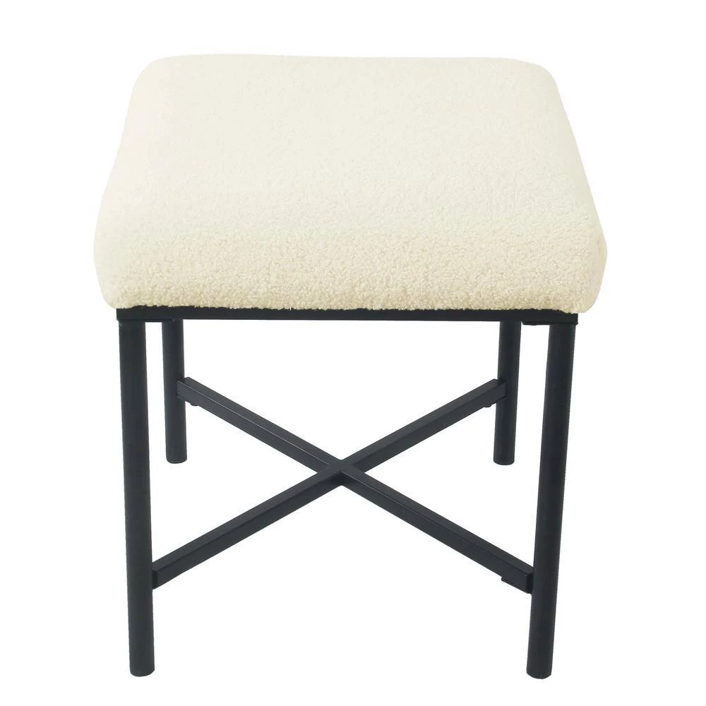 Cream Faux Sheepskin Square Metal Ottoman by Homepop 4 Cream Faux Sheepskin Square Metal Ottoman by Homepop - Image 4