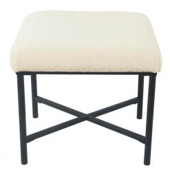 Cream Faux Sheepskin Square Metal Ottoman by Homepop