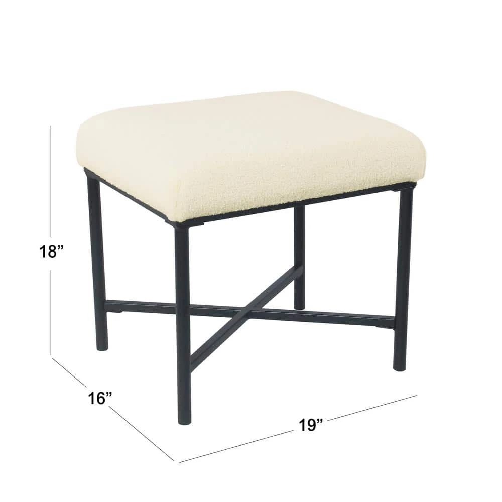 Cream Faux Sheepskin Square Metal Ottoman by Homepop 2 Cream Faux Sheepskin Square Metal Ottoman by Homepop - Image 2