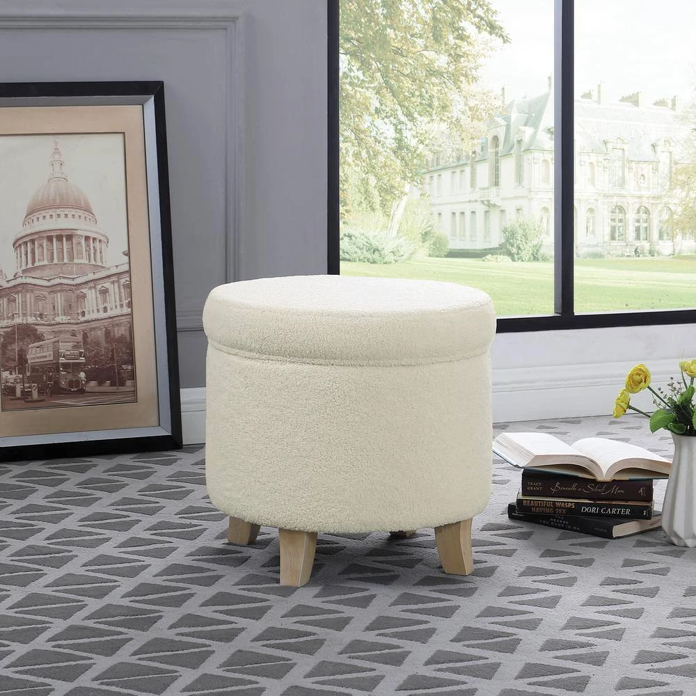 Cream Faux Sheepskin Round Storage Ottoman by Homepop 9 Cream Faux Sheepskin Round Storage Ottoman by Homepop - Image 9