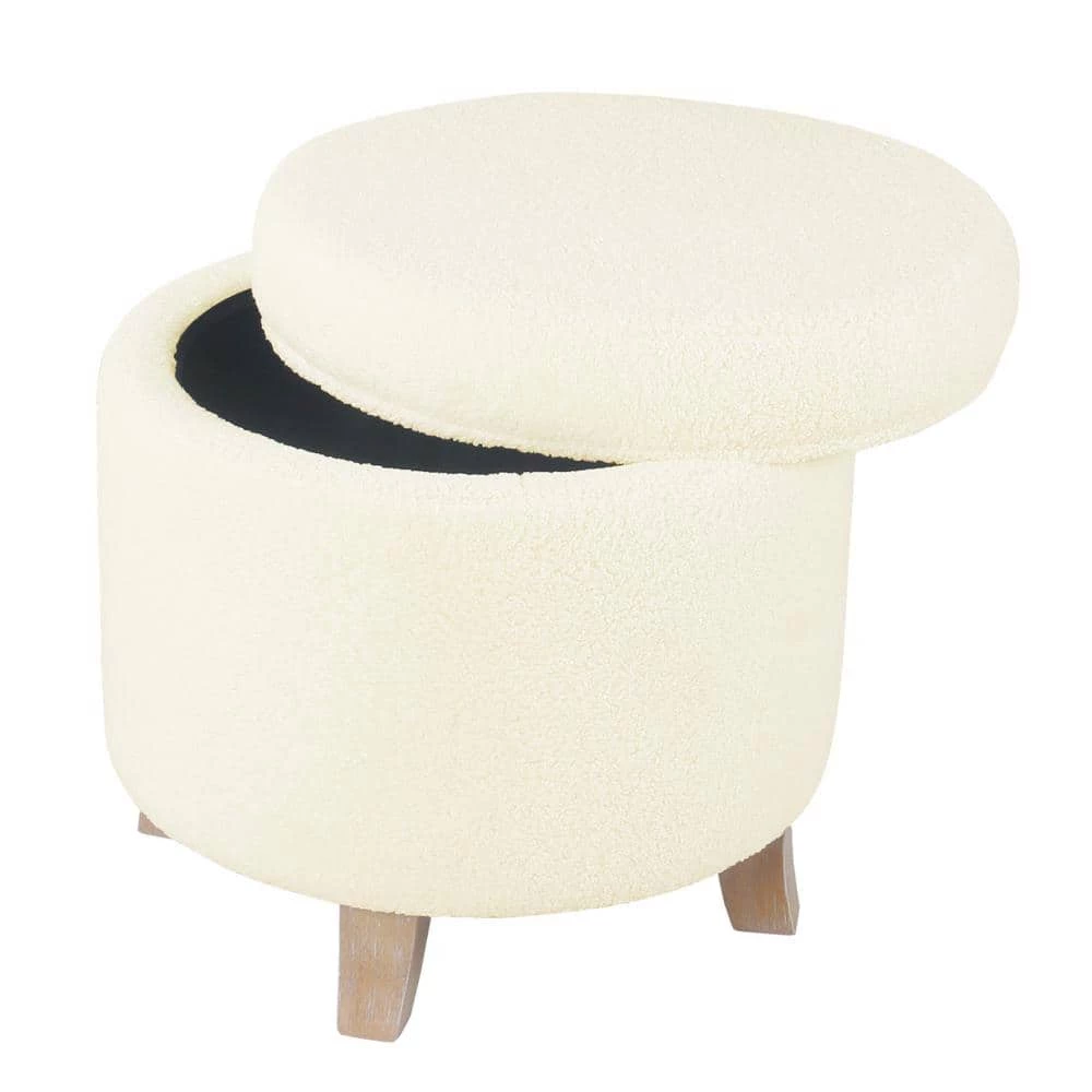 Cream Faux Sheepskin Round Storage Ottoman by Homepop 4 Cream Faux Sheepskin Round Storage Ottoman by Homepop - Image 4