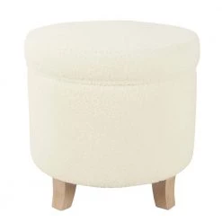 Cream Faux Sheepskin Round Storage Ottoman by Homepop