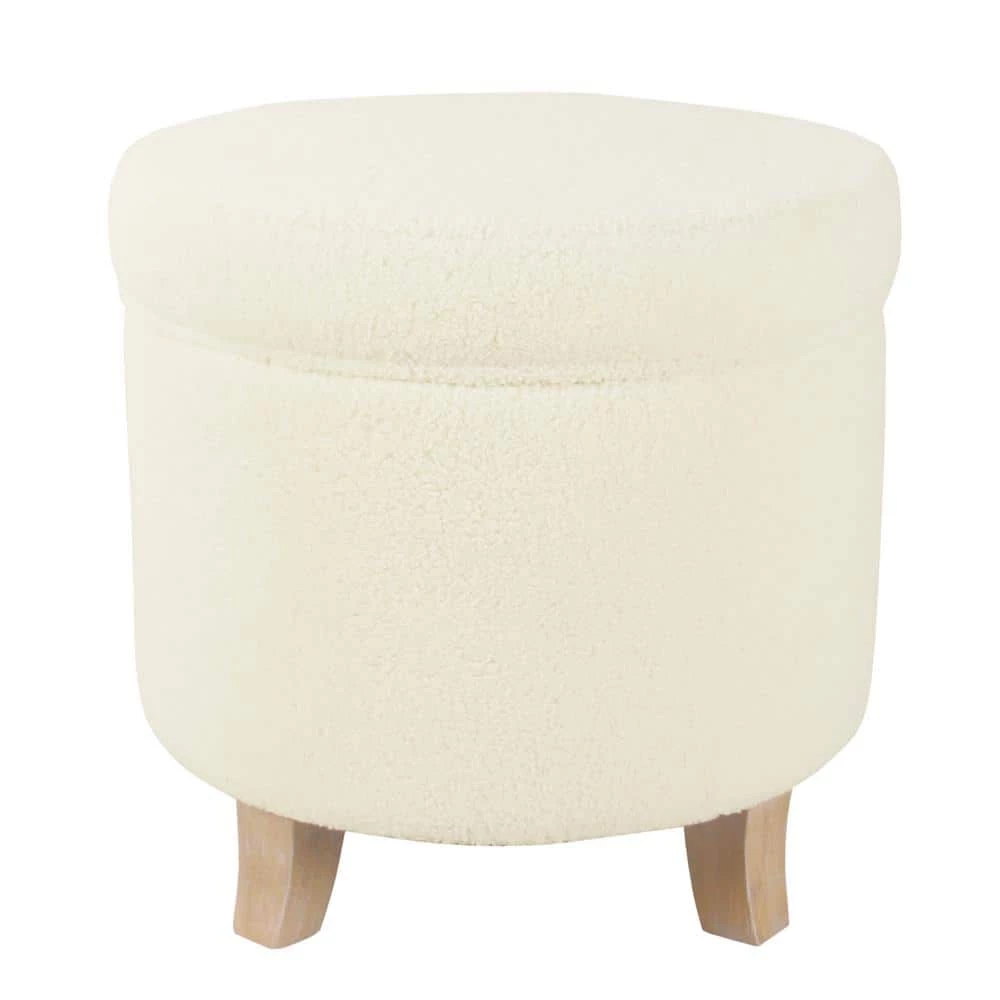Cream Faux Sheepskin Round Storage Ottoman by Homepop 1 Cream Faux Sheepskin Round Storage Ottoman by Homepop