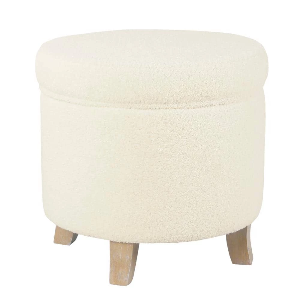Cream Faux Sheepskin Round Storage Ottoman by Homepop 3 Cream Faux Sheepskin Round Storage Ottoman by Homepop - Image 3