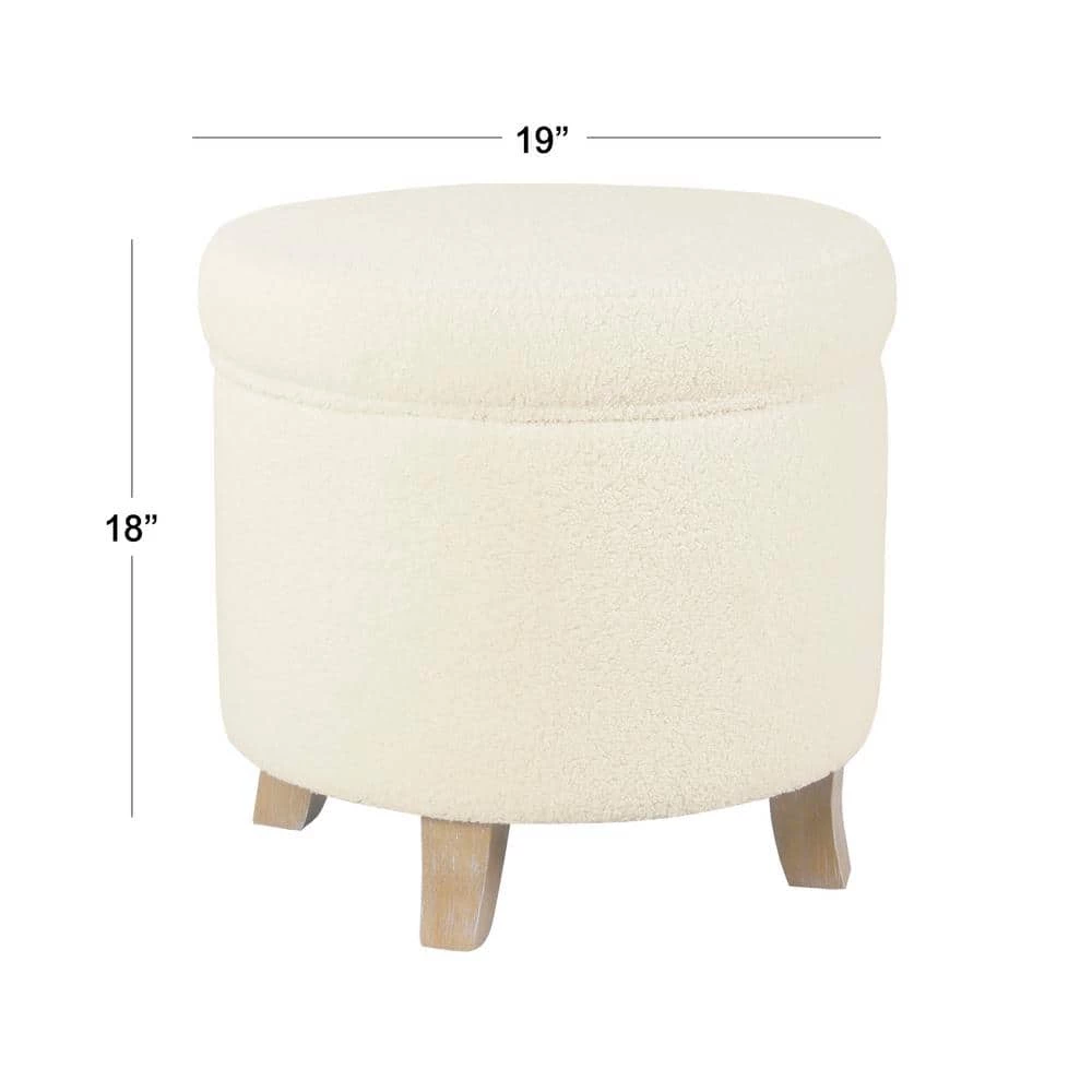 Cream Faux Sheepskin Round Storage Ottoman by Homepop 2 Cream Faux Sheepskin Round Storage Ottoman by Homepop - Image 2