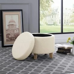Cream Faux Sheepskin Round Storage Ottoman by Homepop 15 Cream Faux Sheepskin Round Storage Ottoman by Homepop -Homepop Sales cream faux sheepskin homepop ottomans k7490 b306 fa 1000