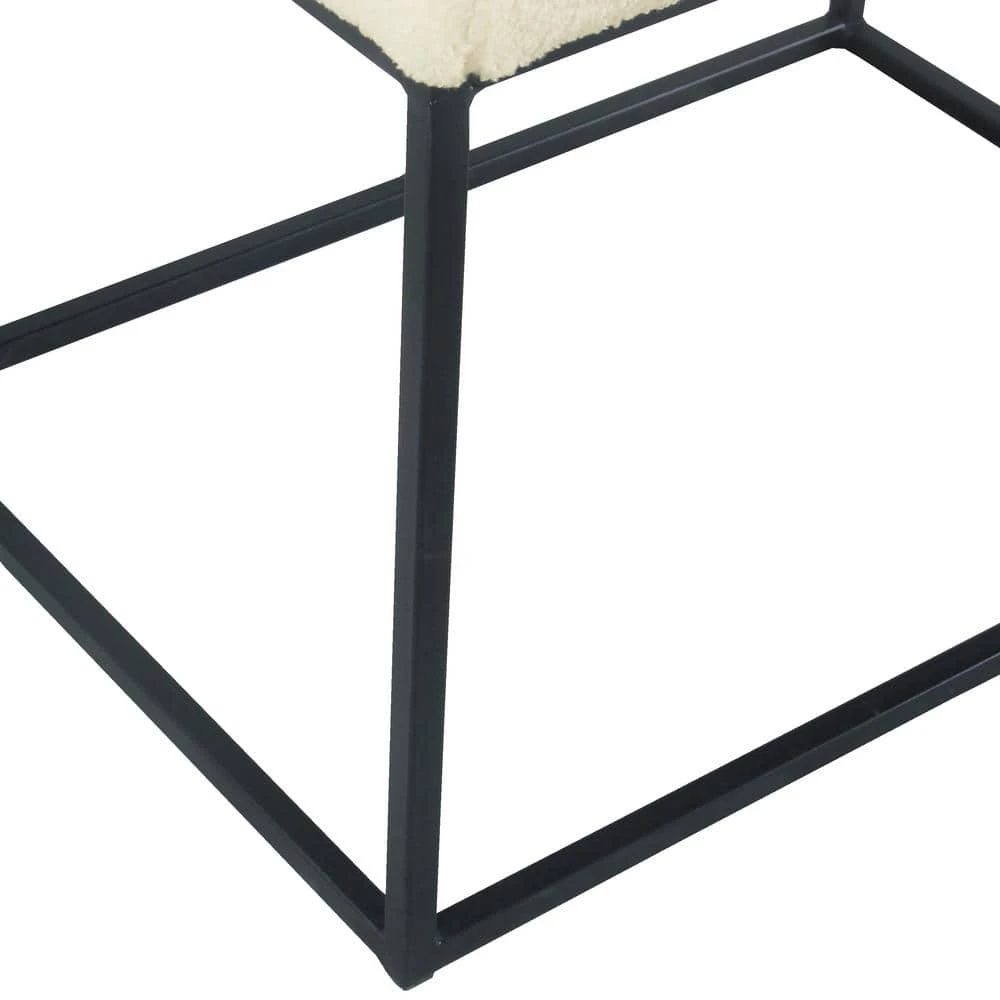 Cream Faux Sheepskin Small Decorative Metal Ottoman by Homepop 6 Cream Faux Sheepskin Small Decorative Metal Ottoman by Homepop - Image 6