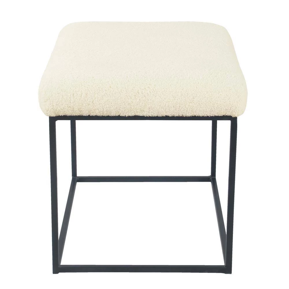 Cream Faux Sheepskin Small Decorative Metal Ottoman by Homepop 4 Cream Faux Sheepskin Small Decorative Metal Ottoman by Homepop - Image 4