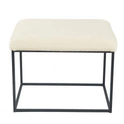 Cream Faux Sheepskin Small Decorative Metal Ottoman by Homepop