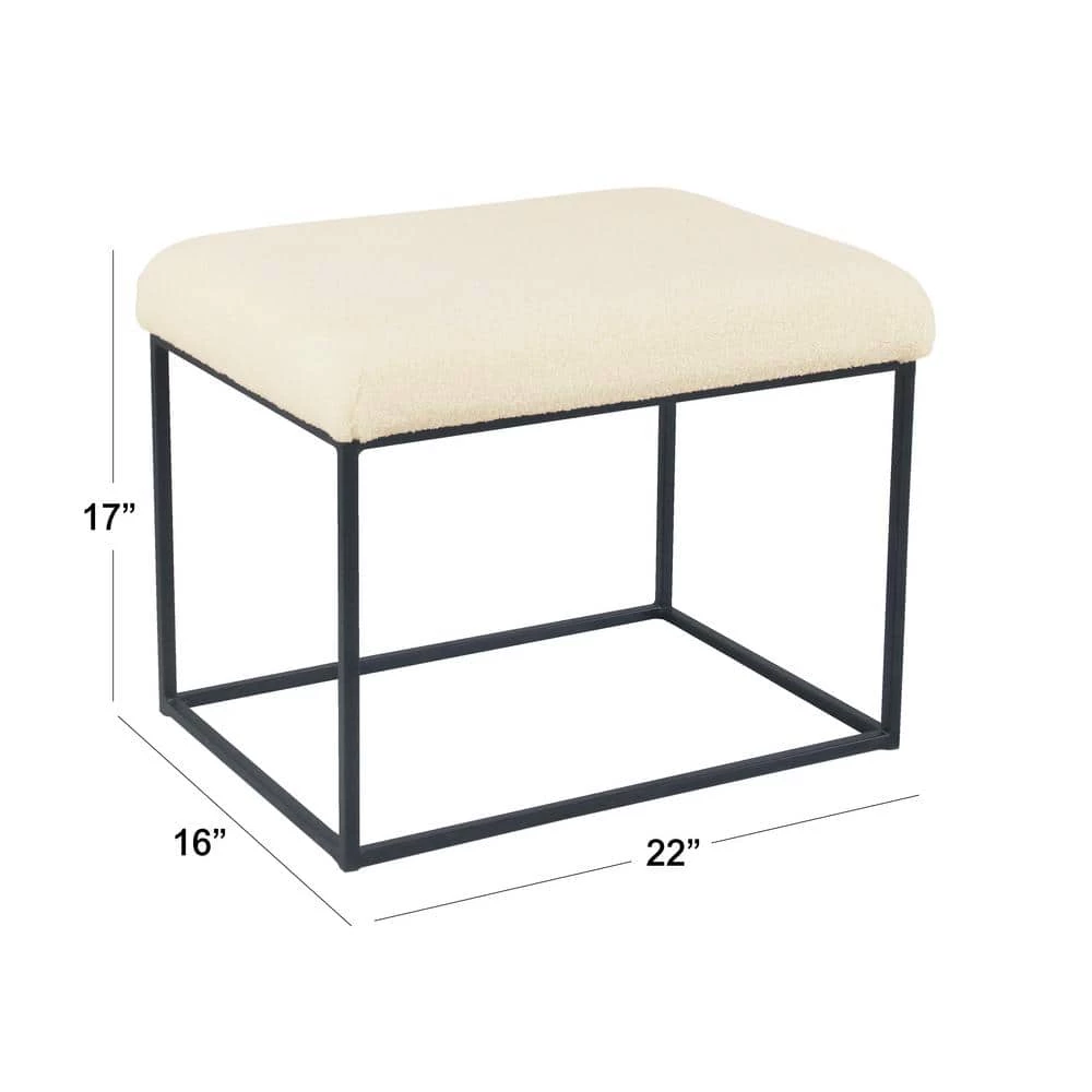 Cream Faux Sheepskin Small Decorative Metal Ottoman by Homepop 2 Cream Faux Sheepskin Small Decorative Metal Ottoman by Homepop - Image 2