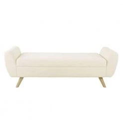 Cream Sherpa Storage Bench with Wood Legs 21 in. Height x 60 in. Width x 18 in. Depth by Homepop