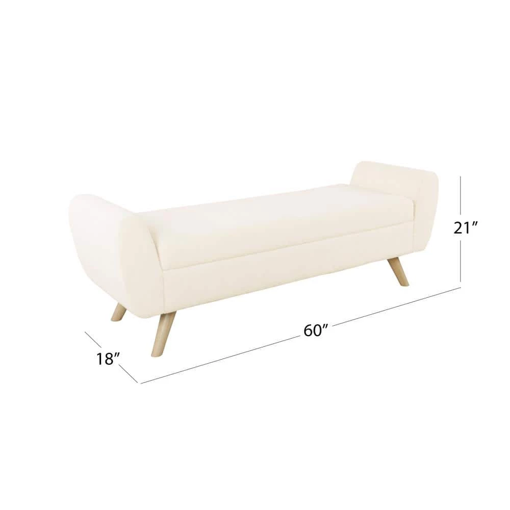 Cream Sherpa Storage Bench with Wood Legs 21 in. Height x 60 in. Width x 18 in. Depth by Homepop 2 Cream Sherpa Storage Bench with Wood Legs 21 in. Height x 60 in. Width x 18 in. Depth by Homepop - Image 2