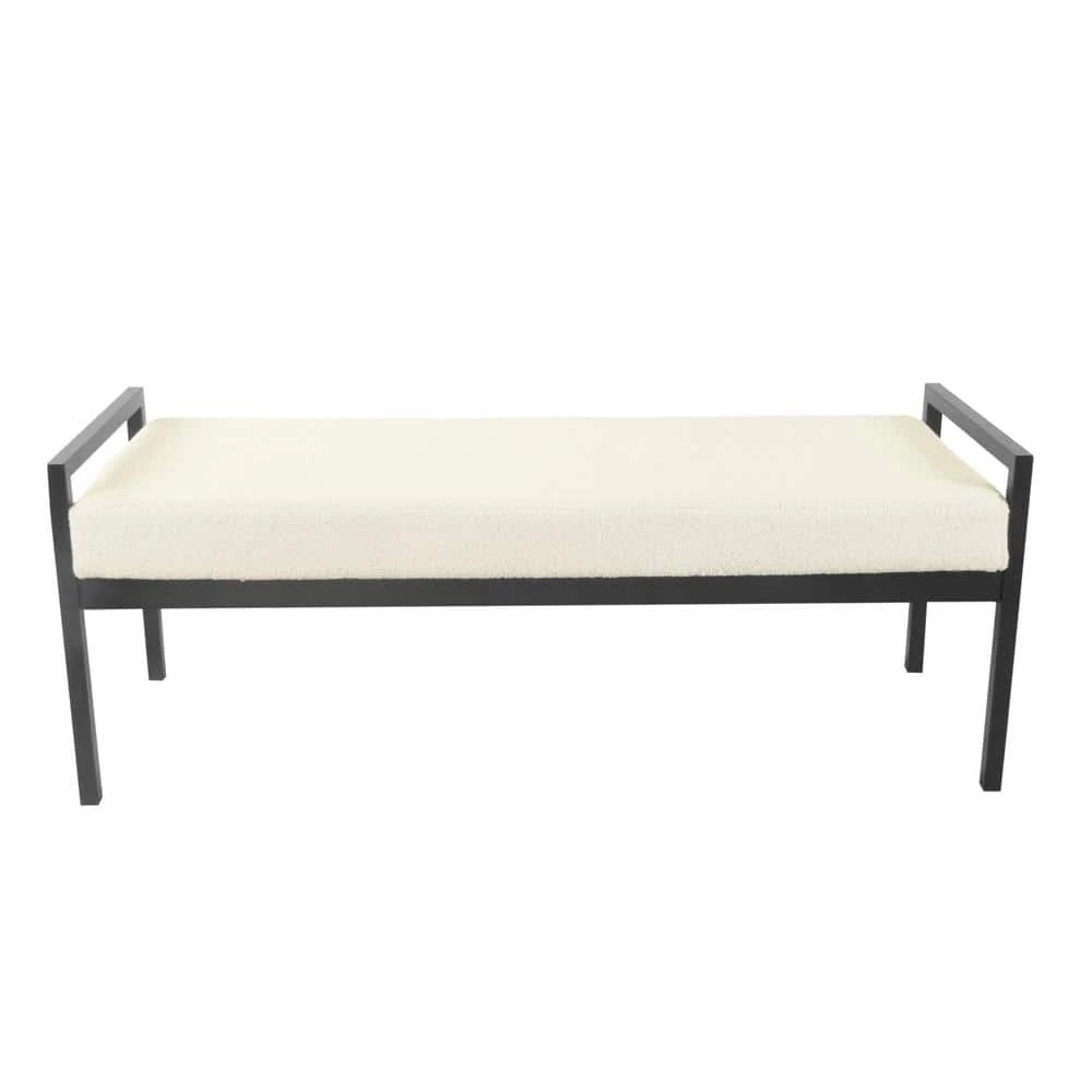 Cream Sherpa Bench with Metal Legs 18.9 in. Height x 49.5 in. Width x 17.25 in. Depth by Homepop 1 Cream Sherpa Bench with Metal Legs 18.9 in. Height x 49.5 in. Width x 17.25 in. Depth by Homepop