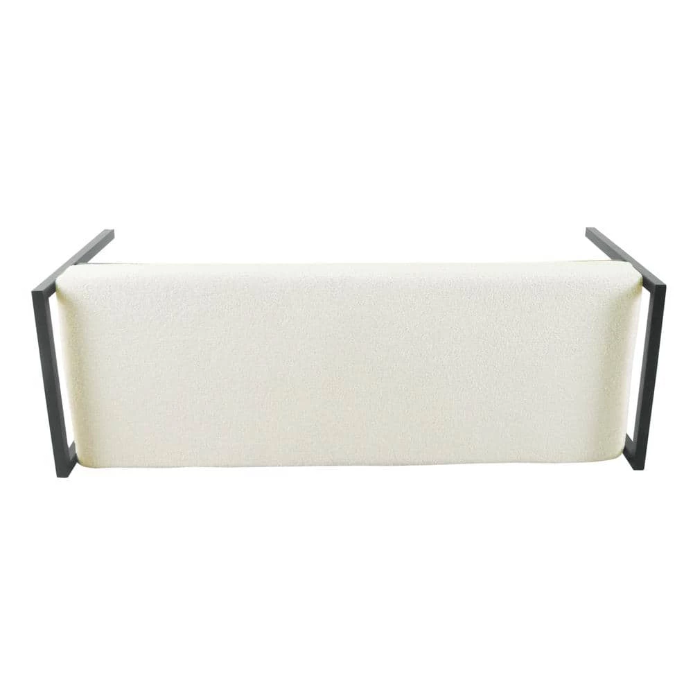 Cream Sherpa Bench with Metal Legs 18.9 in. Height x 49.5 in. Width x 17.25 in. Depth by Homepop 4 Cream Sherpa Bench with Metal Legs 18.9 in. Height x 49.5 in. Width x 17.25 in. Depth by Homepop - Image 4