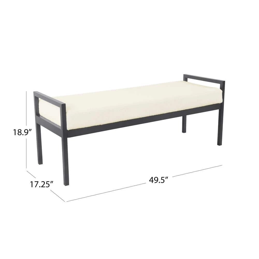 Cream Sherpa Bench with Metal Legs 18.9 in. Height x 49.5 in. Width x 17.25 in. Depth by Homepop 2 Cream Sherpa Bench with Metal Legs 18.9 in. Height x 49.5 in. Width x 17.25 in. Depth by Homepop - Image 2
