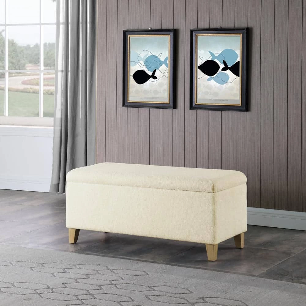 Cream Sherpa Storage Bench with Wood Legs 18 in. Height x 42 in. Width x 18 in. Depth by Homepop 11 Cream Sherpa Storage Bench with Wood Legs 18 in. Height x 42 in. Width x 18 in. Depth by Homepop - Image 11