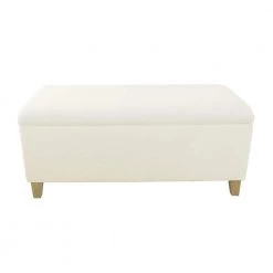 Cream Sherpa Storage Bench with Wood Legs 18 in. Height x 42 in. Width x 18 in. Depth by Homepop